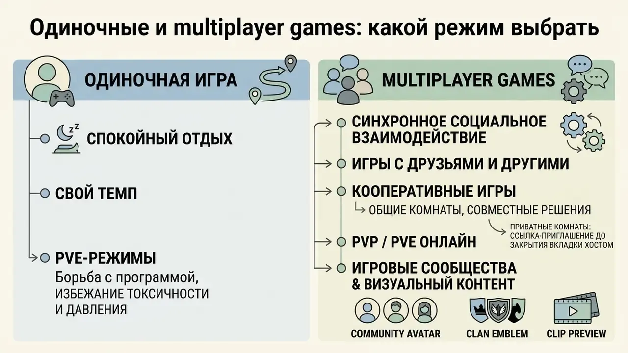 Сравнение характеристик одиночного прохождения и многопользовательских режимов с элементами социального общения