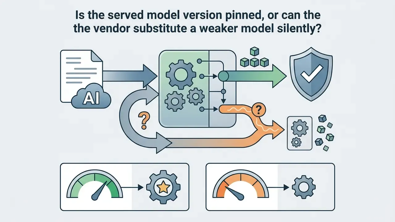 AI processor routing model inputs to a secure shield or a questionable gear path with performance gauges