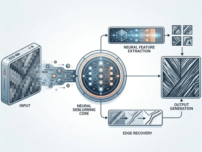 Diagram showing neural feature extraction and edge recovery to unblur image ai free