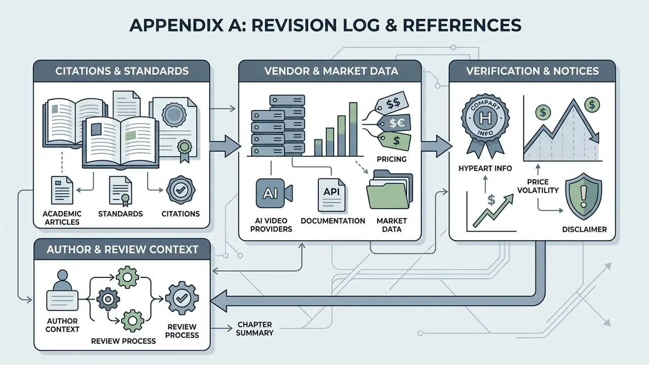 Summary infographic mapping academic citations, vendor data, and verification processes for AI video API reviews