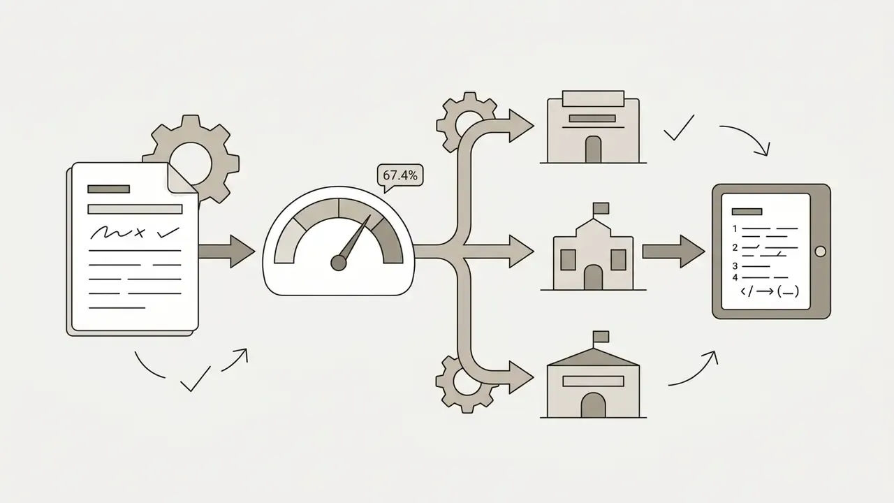 Worksheet feeding into a gauge and gear processor that routes academic content to different school levels