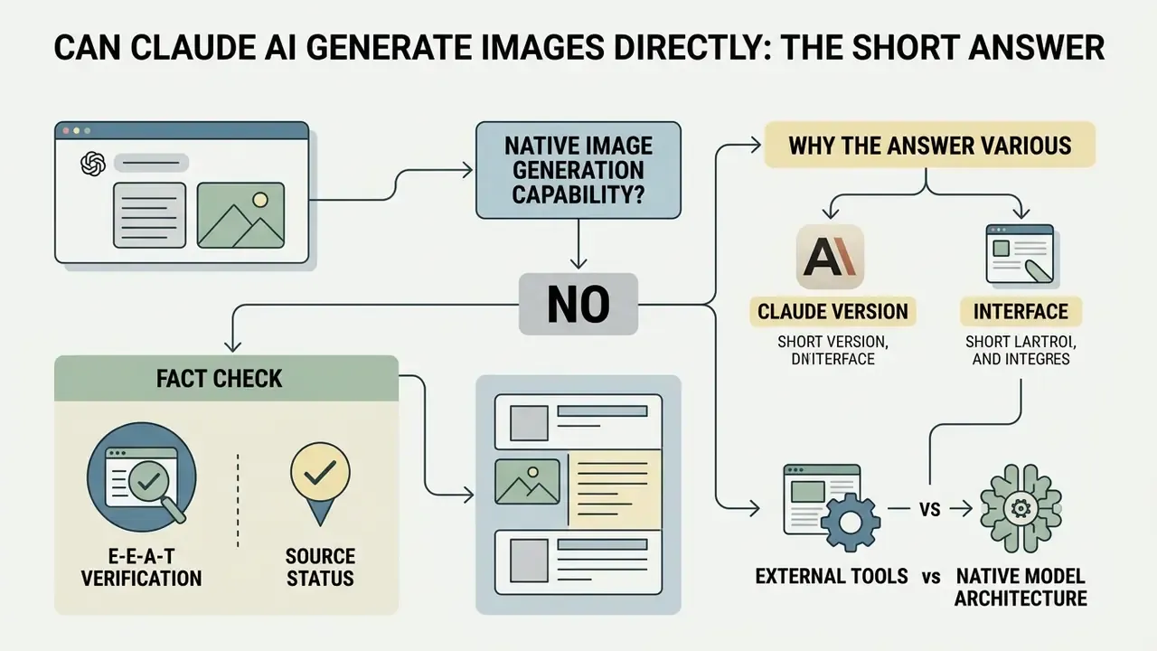 Diagram explaining that Claude AI lacks native image generation and comparing external tools to models