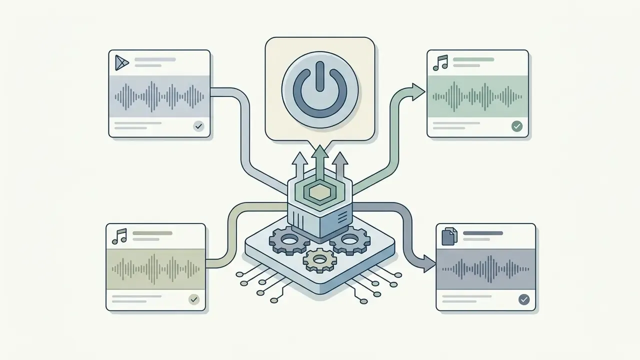 Power button activating a central processor to generate four distinct audio waveform variations