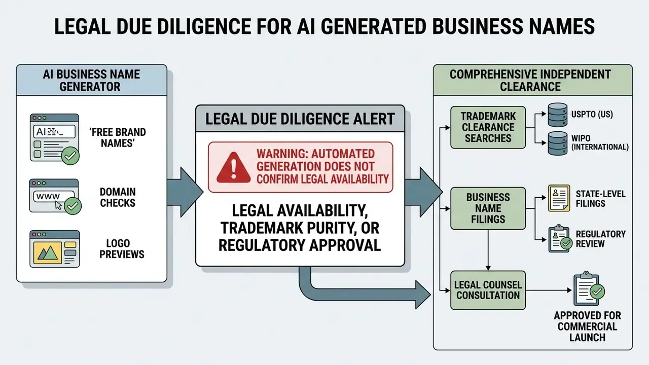 Warning box highlighting the need for independent legal clearance after automated naming processes