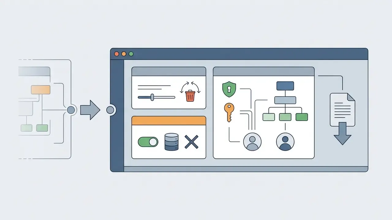 Software interface showing controls for data retention, training opt-out, access management, and logging