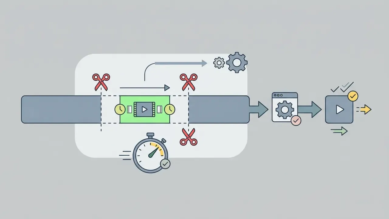 Diagram illustrating the process of trimming a video clip to reduce processing time before export