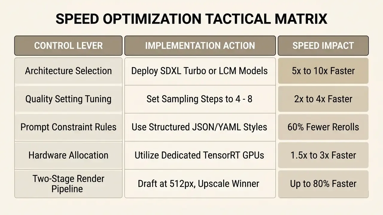 Table mapping technical control levers to implementation actions and their resulting speed impact for AI