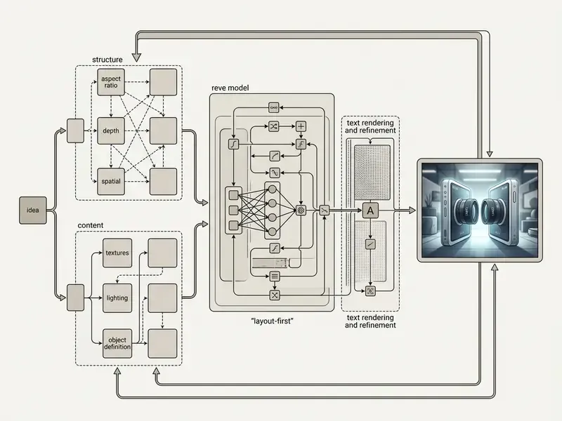 Diagram showing a multi-stage process flow from initial idea to a final rendered product hero shot