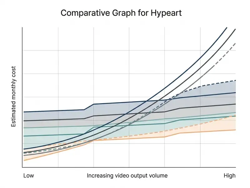 Line graph comparing rising costs of subscription versus pay-as-you-go AI video production models