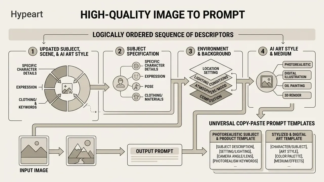 Infographic detailing a four-step sequence for constructing a structured image to prompt AI