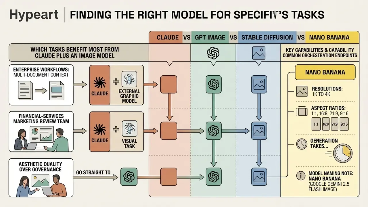 Comparison grid mapping Claude and other image models across various enterprise workflow scenarios
