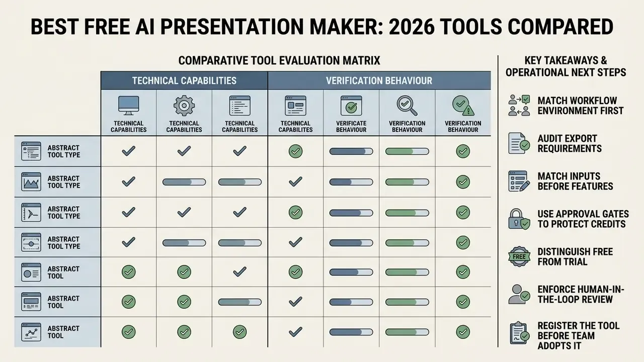 Matrix evaluating tool types against technical capabilities and verification behavior with operational steps