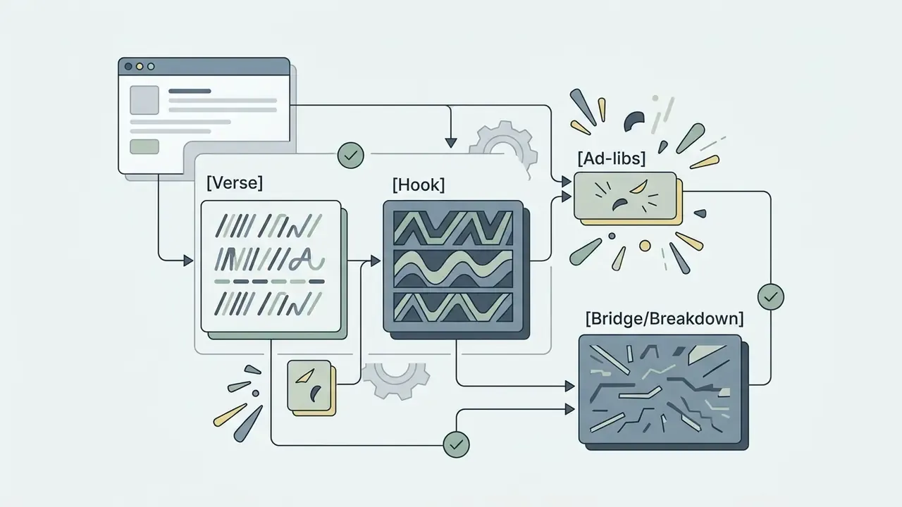 System of interconnected blocks organizing song components into verse hook ad-libs and bridge sections