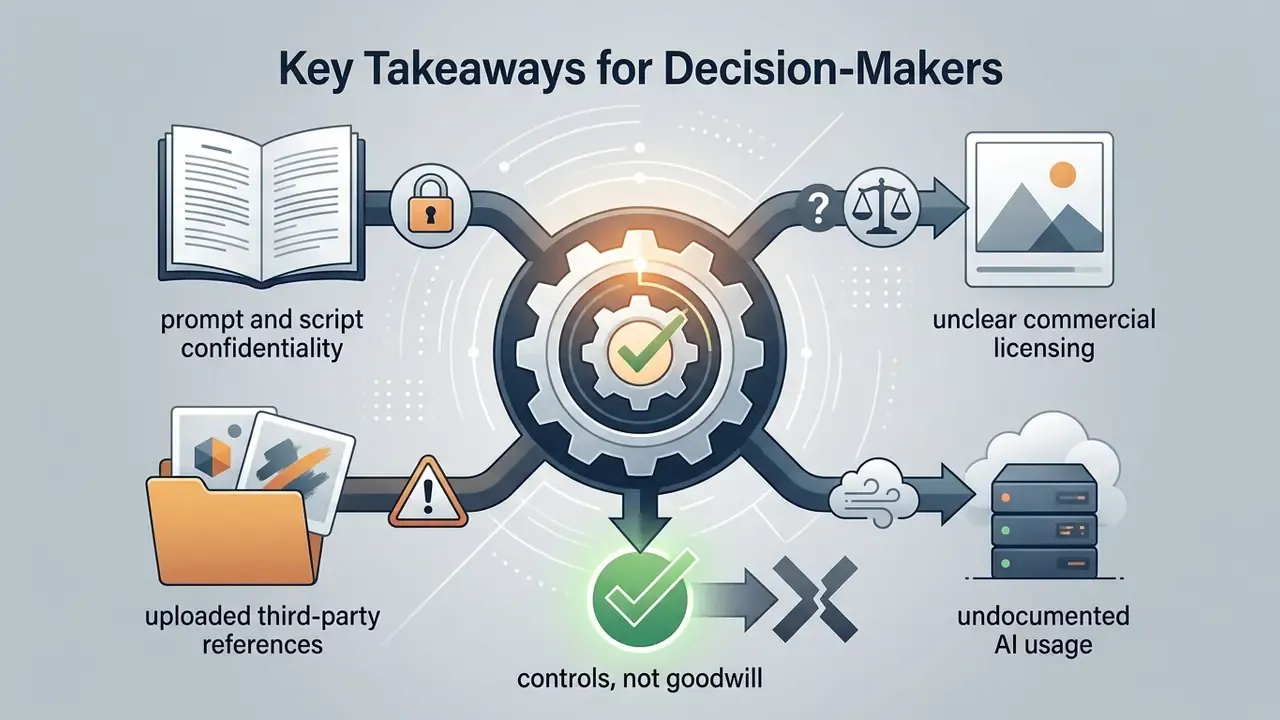 Central gear mechanism processing business risks into controlled outcomes with icons for security and compliance