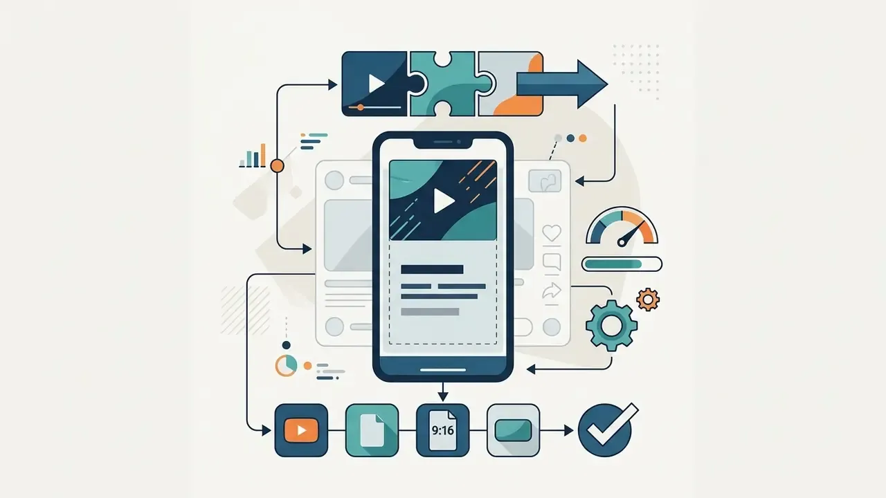 Smartphone screen showing vertical video content with safe zones for social media platform export