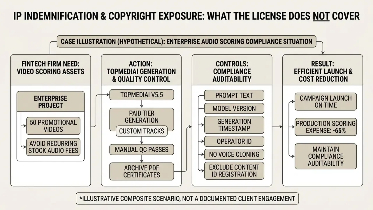 Process map showing a hypothetical enterprise audio scoring workflow from project needs to audit controls
