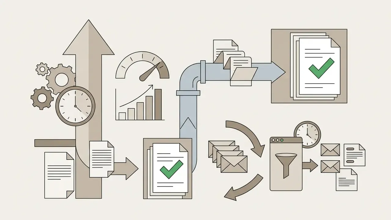 Diagram showing productivity gains through streamlined document processing and automated email filtering