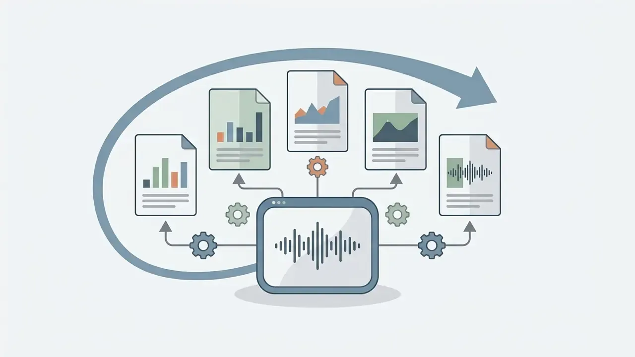 Central device processing various media files and audio waveforms in a continuous loop