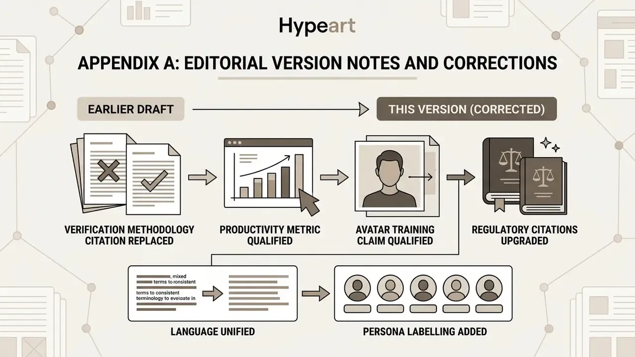 Six sequential steps showing editorial corrections including methodology updates and persona labelling