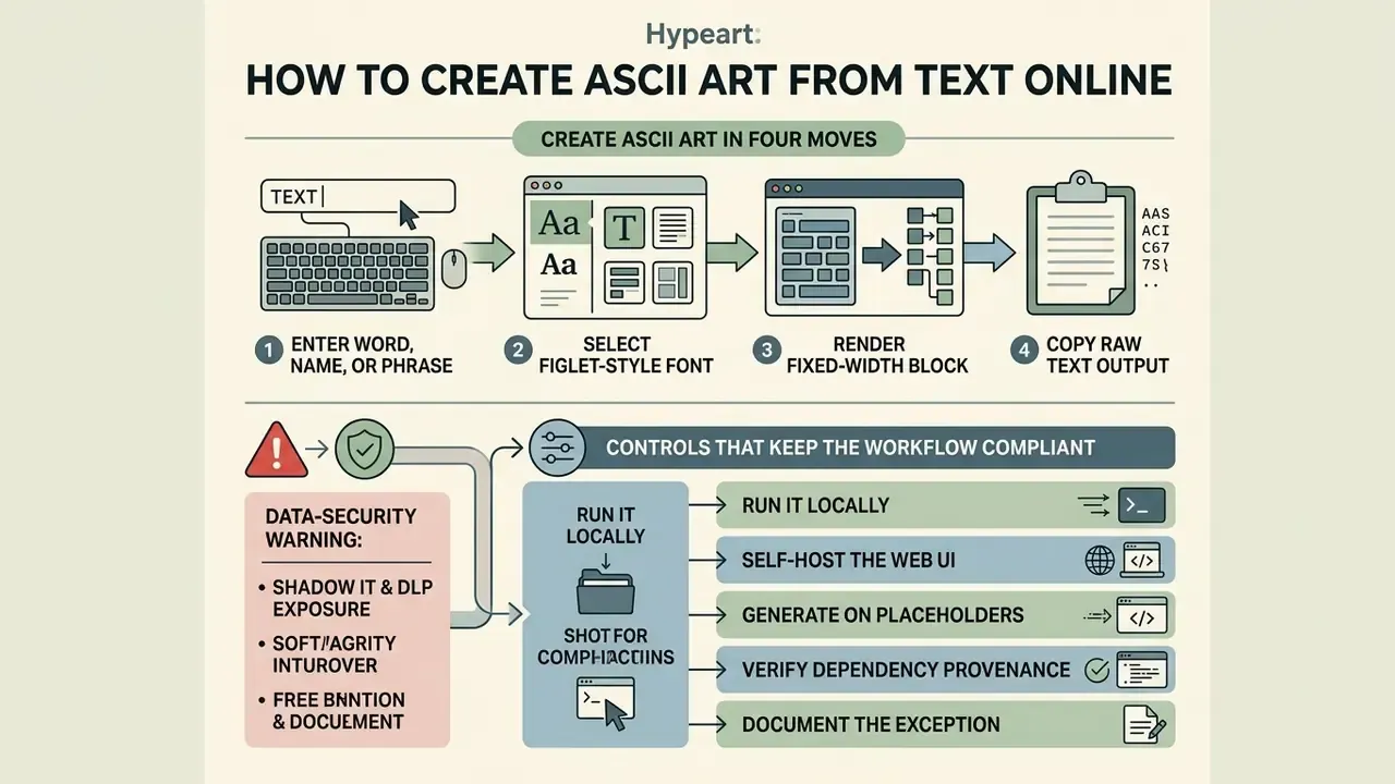 Four-step process for generating ASCII art with additional security guidelines for compliant workflows
