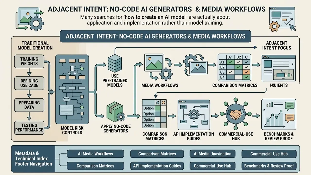 Map showing how no-code AI generators and media workflows serve as alternatives to training models