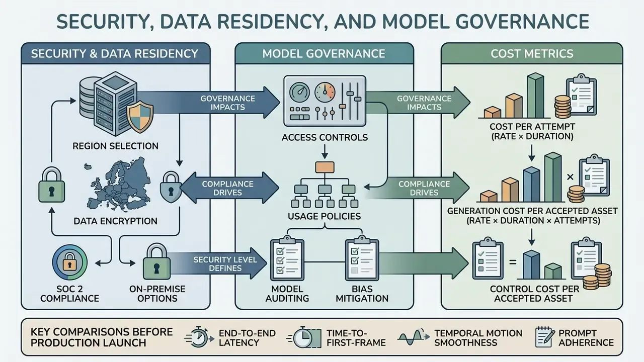 Infographic linking security and data residency requirements to model governance and cost metrics