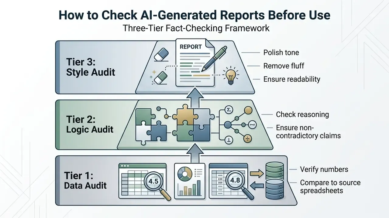 Pyramid structure showing data, logic, and style audit steps for reviewing document content