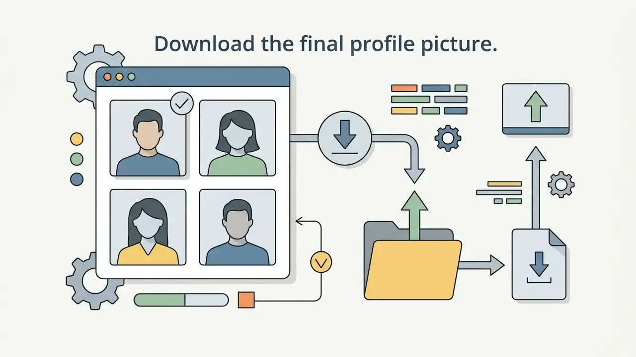 User interface showing portrait selections being exported into a folder and downloaded as files
