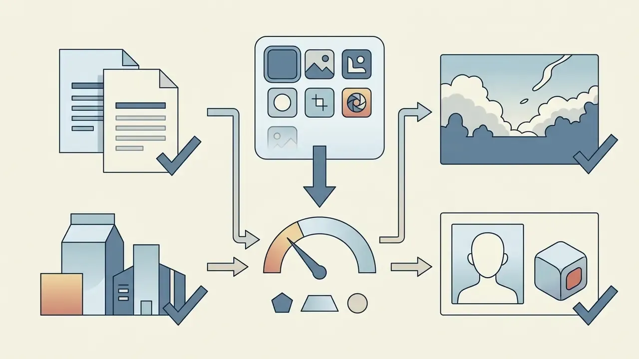Diagram showing how input documents and architectural shapes feed into a creativity gauge for processing