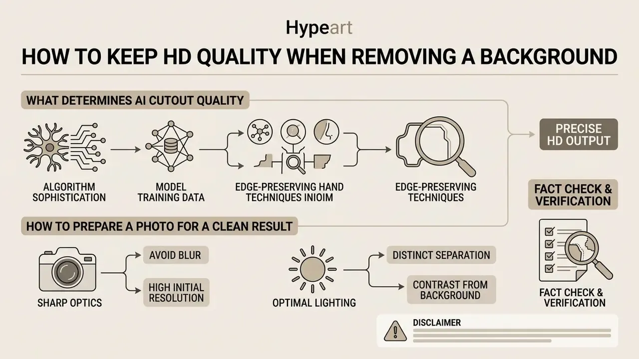 Infographic detailing AI cutout factors and photo preparation tips for maintaining image quality