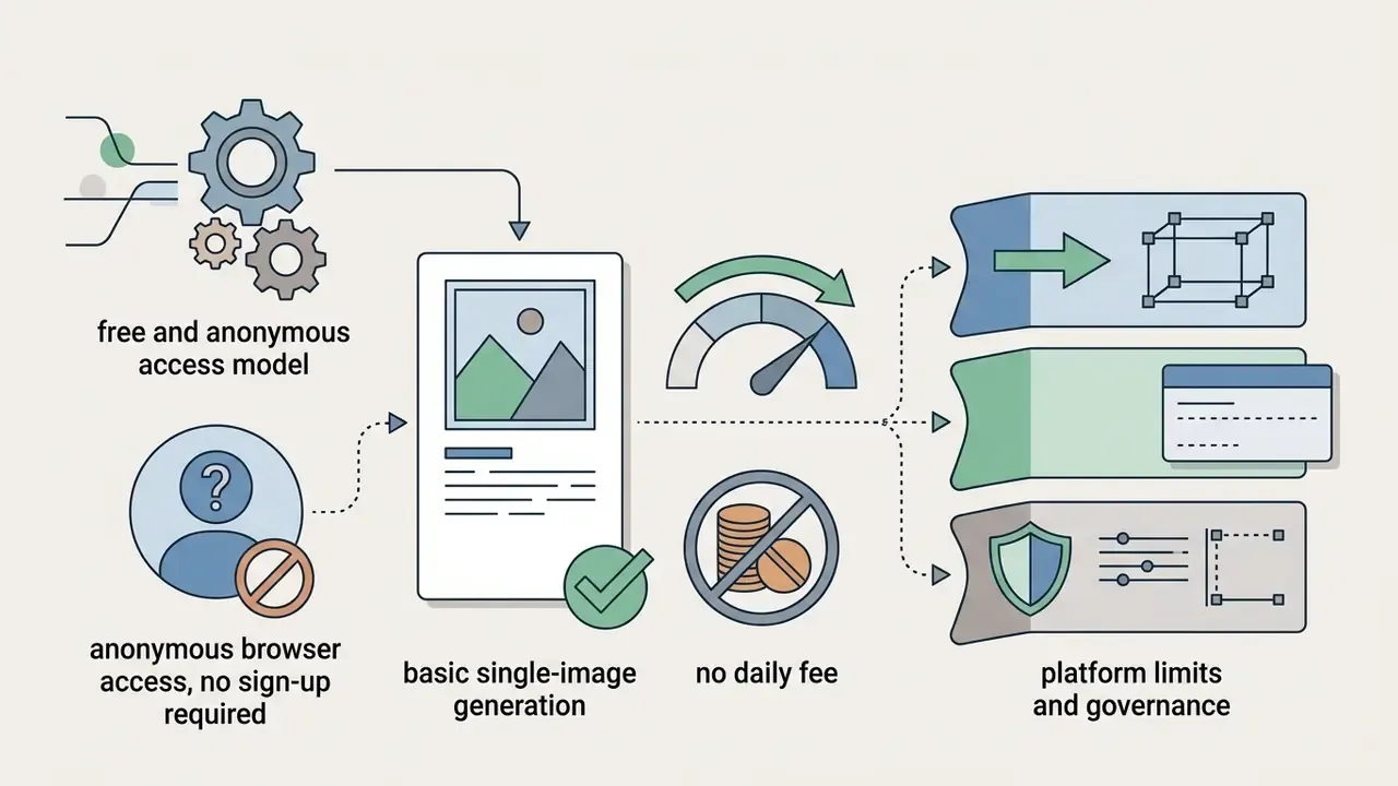 Gears and user icons feeding into a browser window that routes data toward platform limits and governance