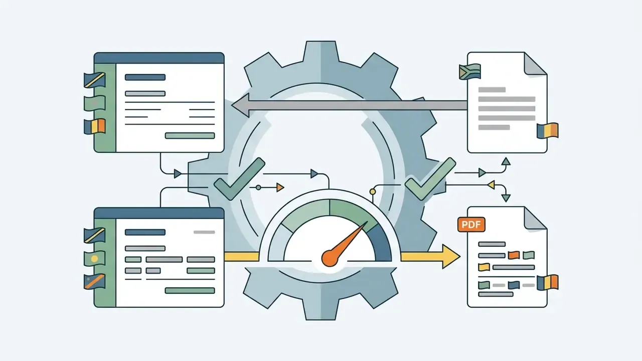 Gear mechanism connecting multilingual software interfaces to localized document and PDF outputs