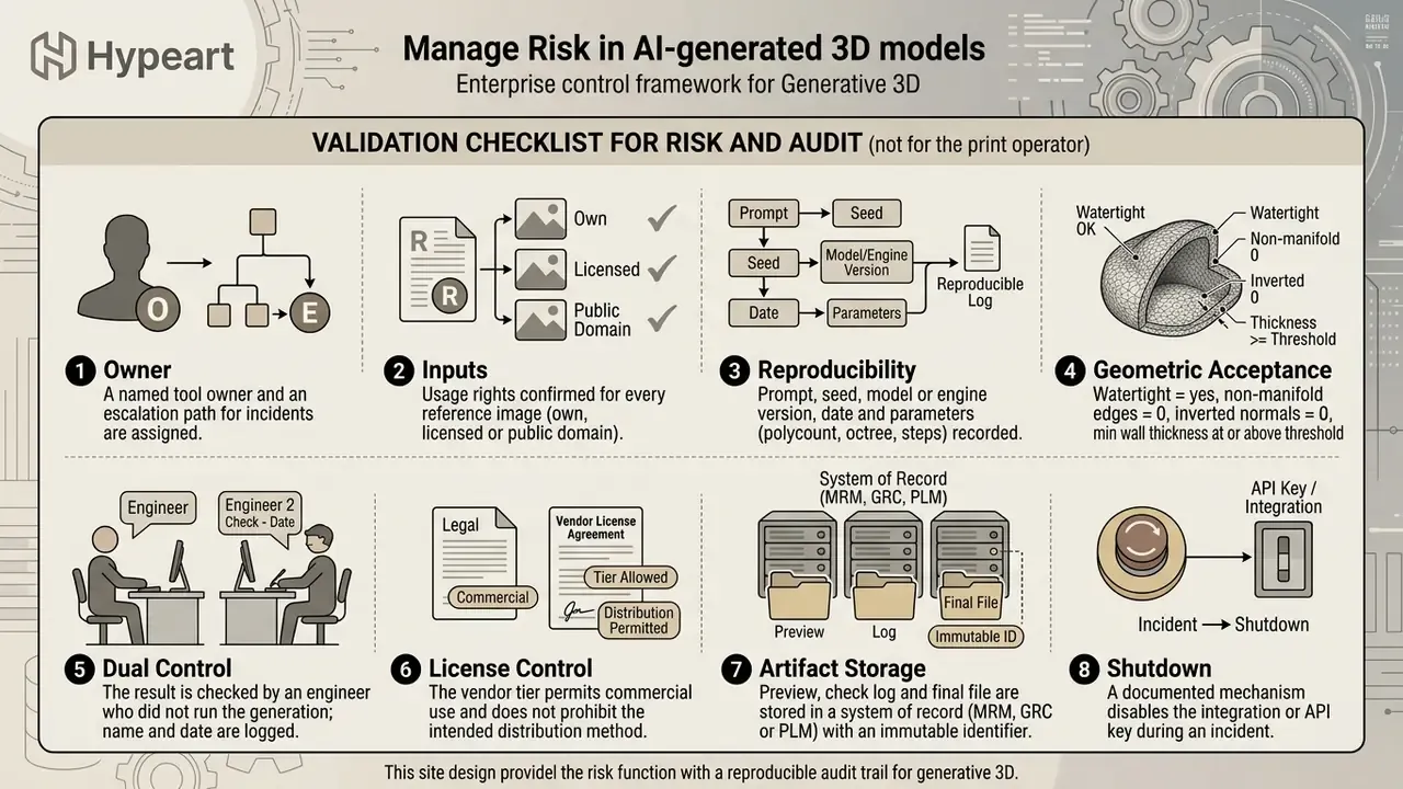 Eight-step validation checklist for managing risk and audit requirements in generative 3D model workflows