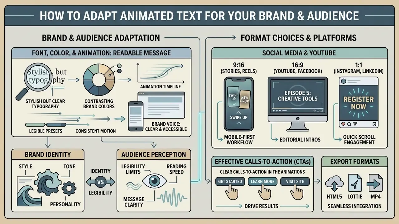 Infographic detailing how to balance brand identity, legibility, and platform formats for motion graphics