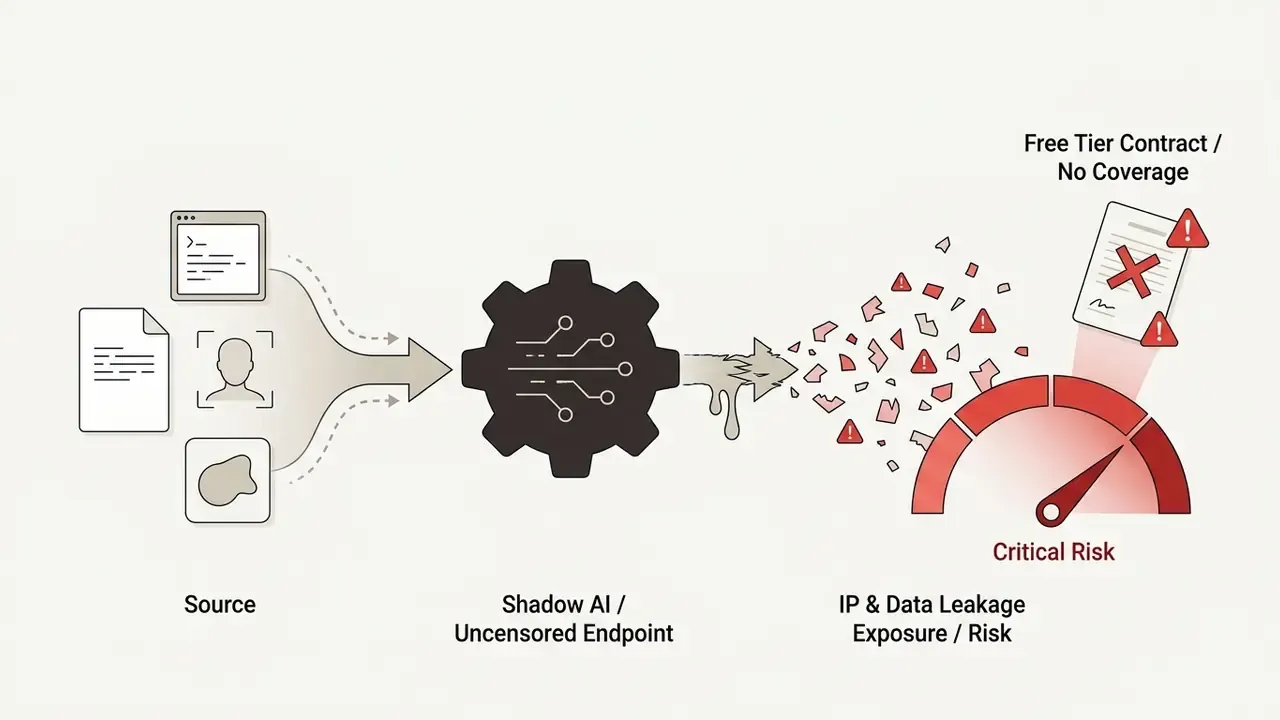 Data flowing through an uncensored AI video generator to create risk and contract exposure