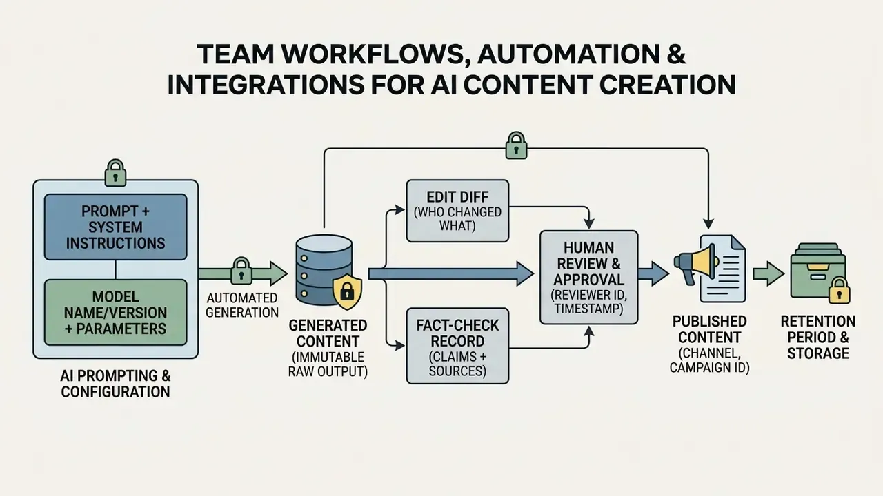 Process flow showing stages from initial prompting and generation to human review and final data storage
