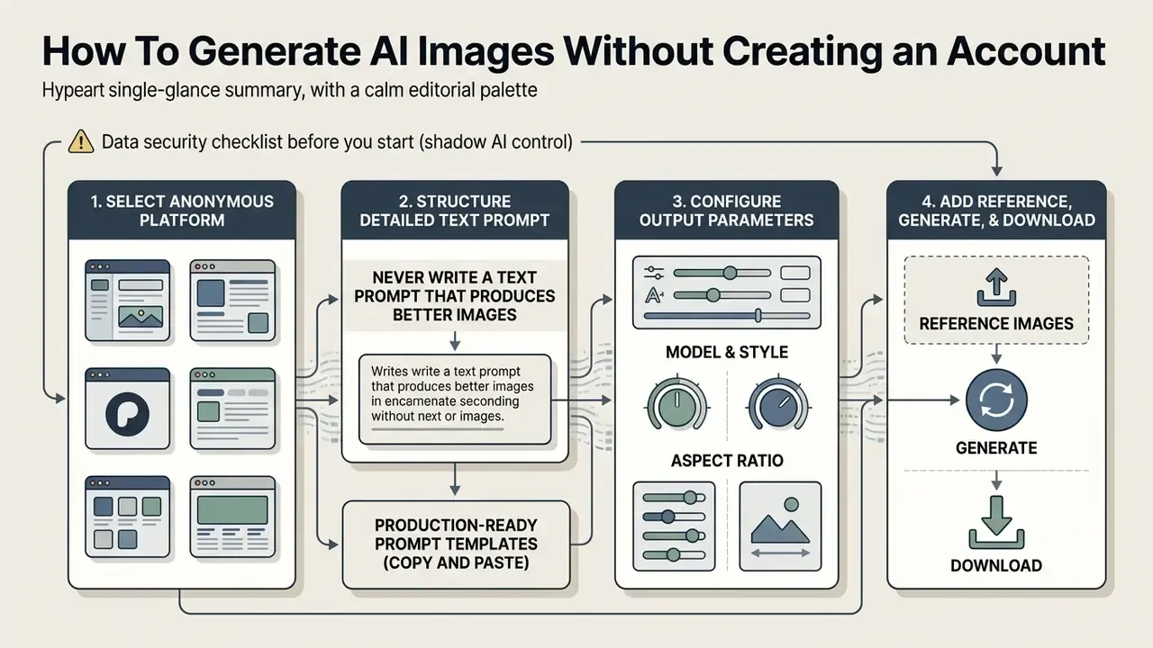 Four-step process diagram for using a best free AI image generator without login