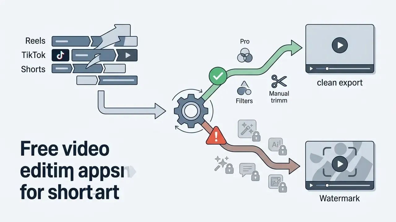 Flowchart showing how video editing choices lead to either a clean export or a watermarked result