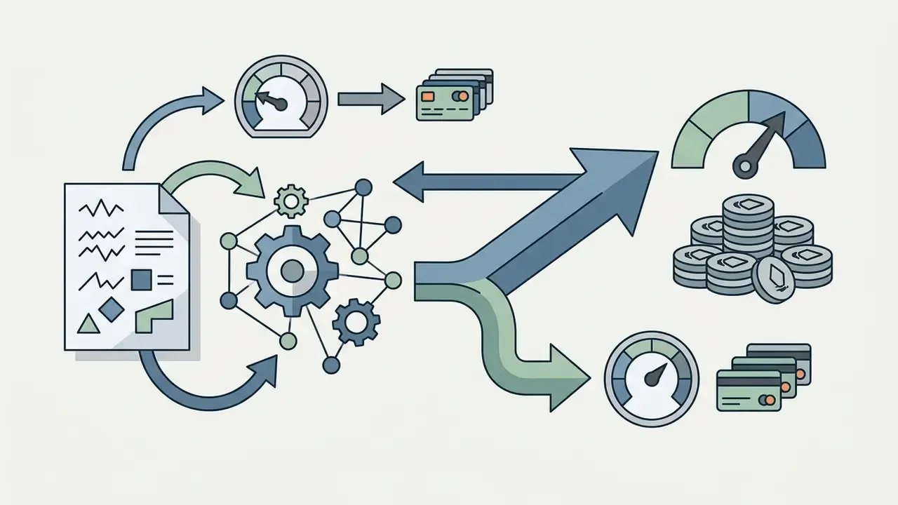 Document and gear system connecting to speed gauges, credit cards, and a stack of digital tokens