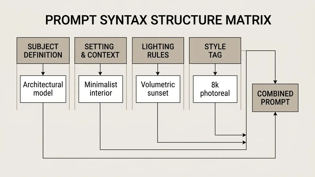 Diagram organizing prompt components into a structured matrix for generating OpenArt AI images