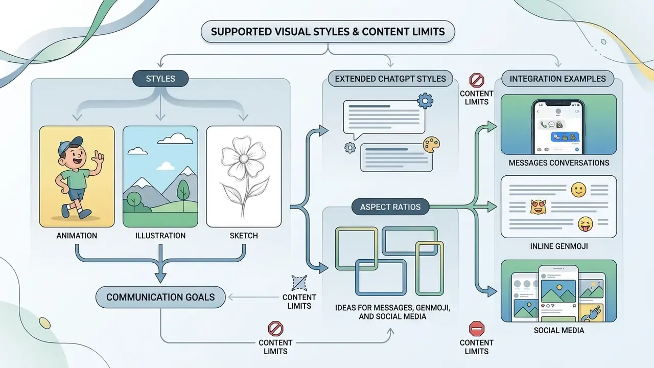 Visual summary of artistic styles, aspect ratios, and integration examples for digital image creation