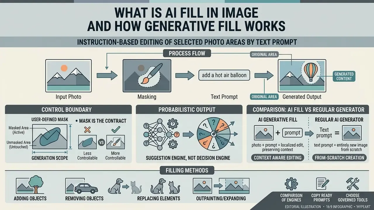 Diagram detailing the process flow, control boundaries, and methods for using AI generative fill tools