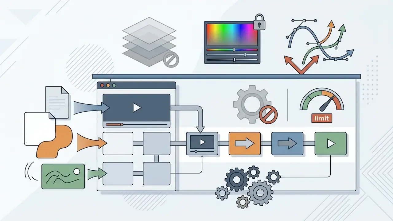 Icons representing restricted advanced editing features like layers, color grading, and animation paths