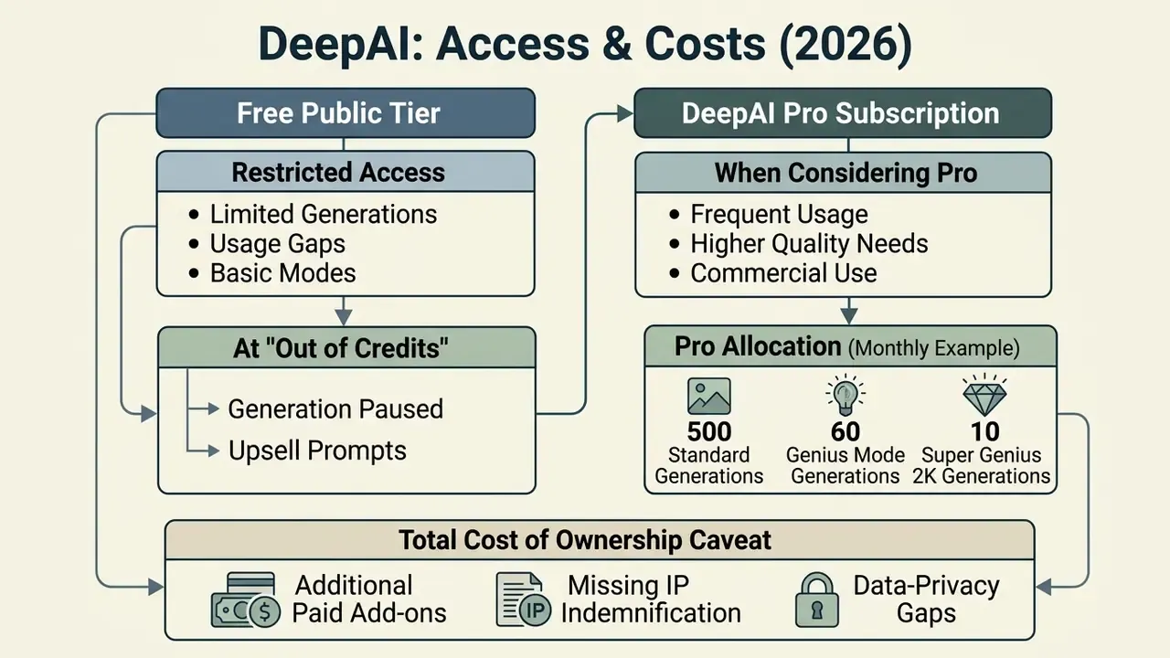 Comparison chart detailing features and monthly generation limits for free and paid subscription tiers