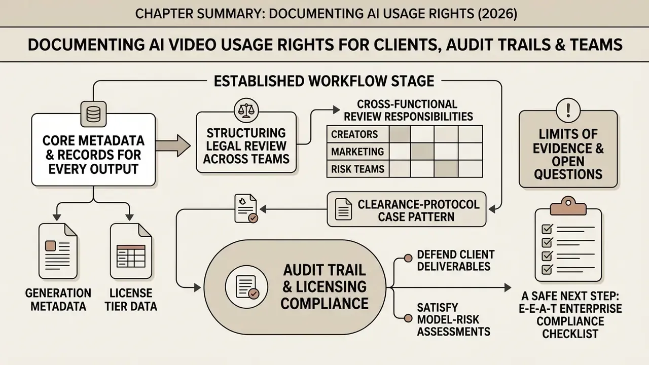 Workflow diagram mapping metadata collection, cross-functional legal review, and audit trail processes