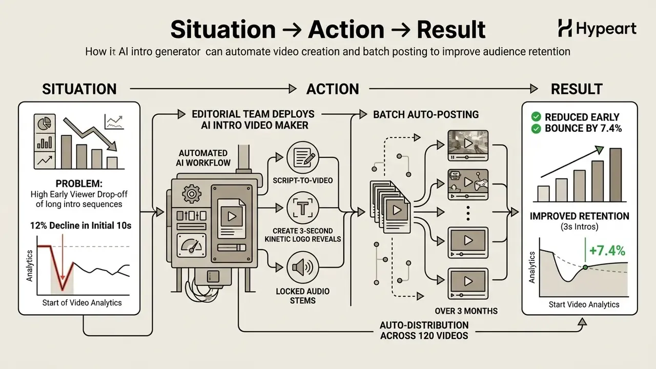 Process flow showing how automated video production reduces viewer drop-off and improves retention