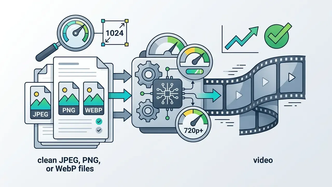 Magnifying glass inspecting image files being processed by a machine into a film strip sequence