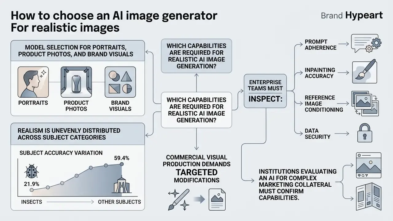 Flowchart detailing technical evaluation criteria for selecting professional generative models