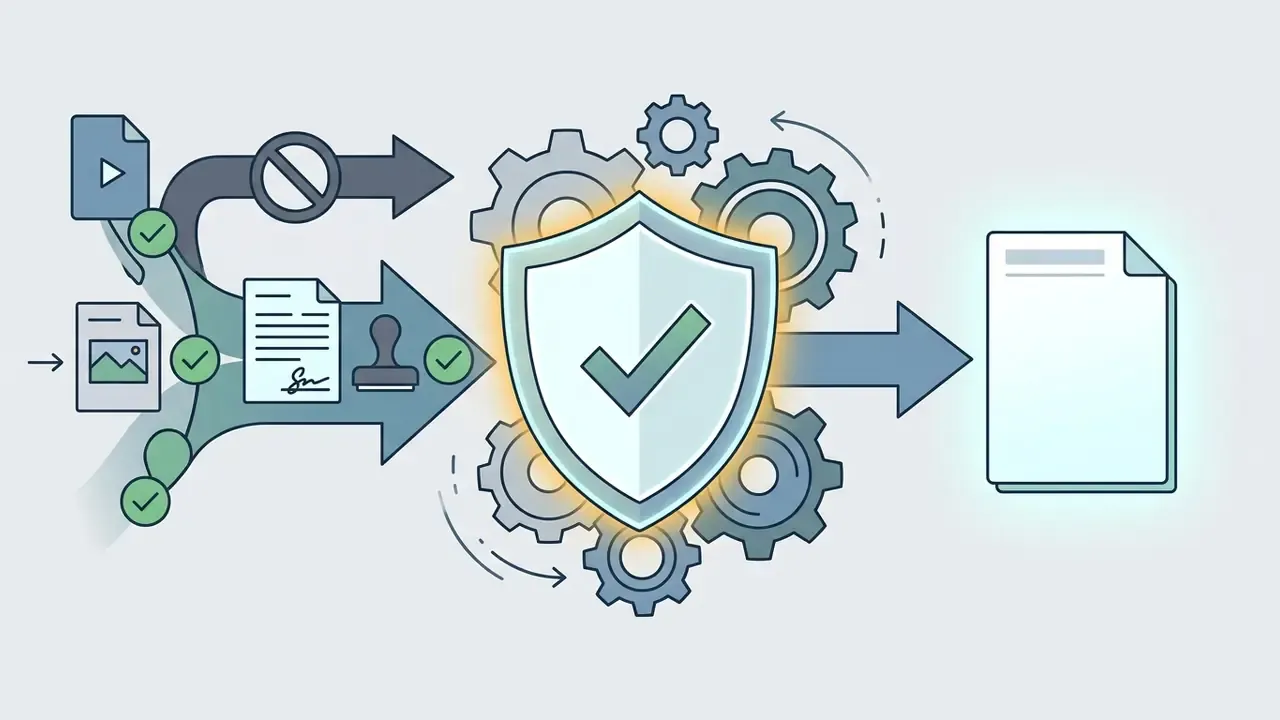 Shield icon representing legal compliance for processing authorized media files with a watermark remover