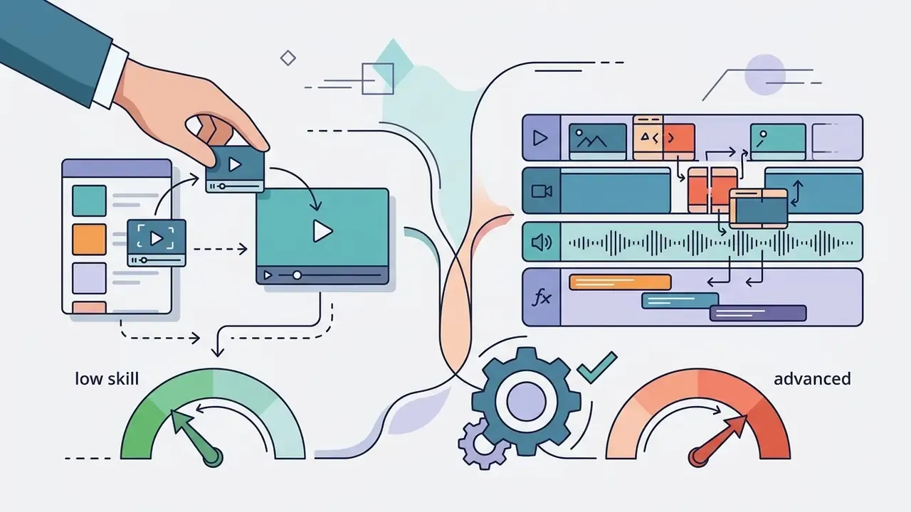 Hand moving clips between simple drag-and-drop interfaces and complex multi-track editing timelines